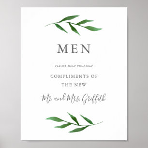 Lush Leaves Elegant Wedding Bathroom Sign - Men