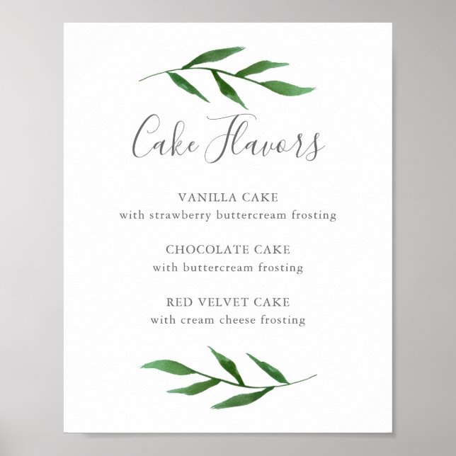 Lush Leaves Elegant Wedding Cake Flavours Menu Sig Poster (Front)