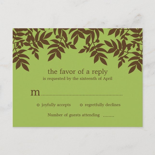 Lush Leaves Wedding RSVP Postcard (Front)