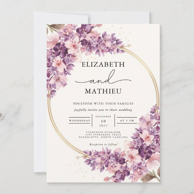 Lush Lilac Botanical Floral Wedding Invitation (Front)