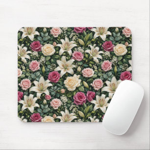 Lush Magnolia Floral Botanical Illustration Mouse Pad