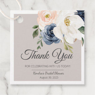 Lush Magnolia Rose Grey Navy & Blush Bridal Shower Favour Tags