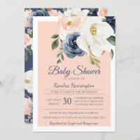 Lush Magnolia Rose Navy Blue Pink Baby Shower