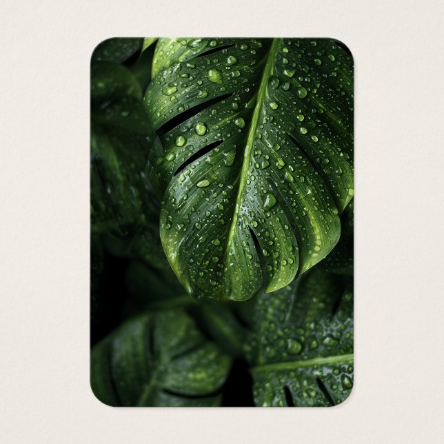 Lush Monstera Leaves with Morning Dew Drops (Front)