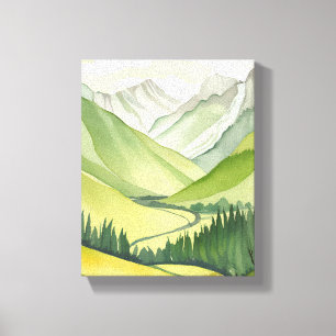 Lush Mountains Green Watercolor Landscape Canvas Print