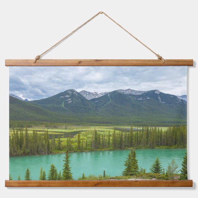 Lush Mountains Landscape and Turquoise River Hanging Tapestry (Front)