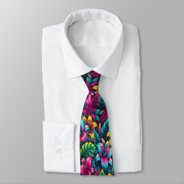 Lush Neon Flowers in Bold Glow Tie (Tied)