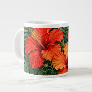 Lush Orange Hibiscus Jungle Flowers Tropical Large Coffee Mug