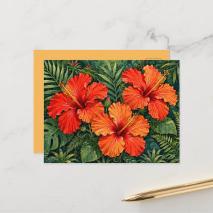 Lush Orange Hibiscus Jungle Flowers Tropical Postcard