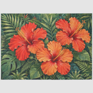 Lush Orange Hibiscus Jungle Flowers Tropical Tissue Paper