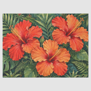 Lush Orange Hibiscus Jungle Flowers Tropical Tissue Paper
