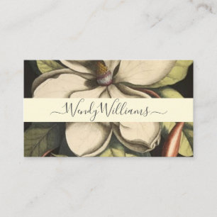 Lush Painted Magnolia Blooms Script Type Business Card