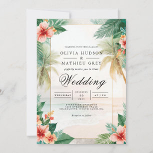 Lush Palm Floral Beach Wedding Invitation