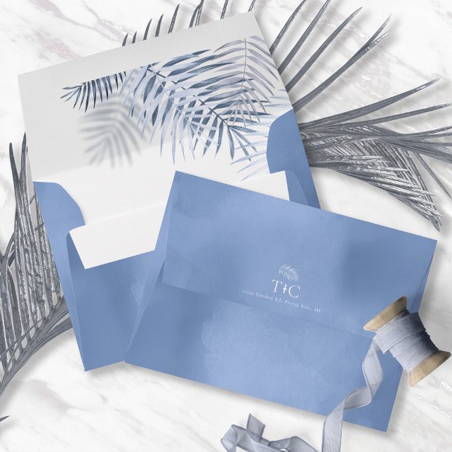 Lush Palm Leaf Wedding Blue ID956 Envelope (Interior/Back In Situ)
