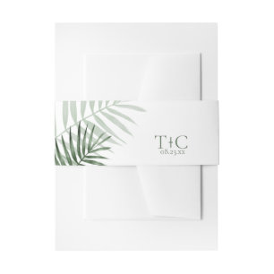 Lush Palm Leaf Wedding Green/White ID956 Invitation Belly Band