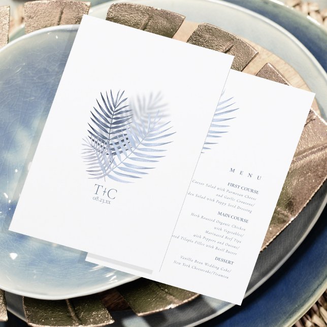 Lush Palm Leaf Wedding Menu Blue ID956 (Creator Uploaded)