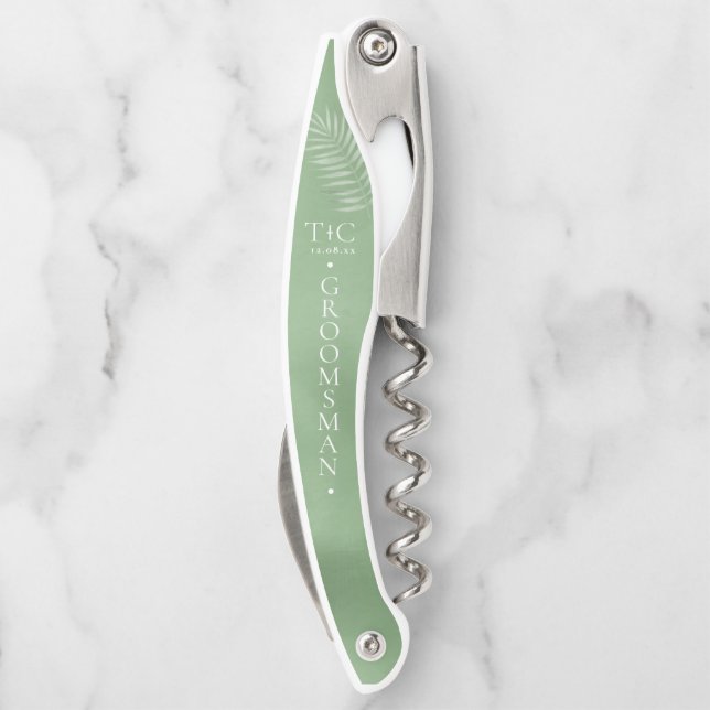 Lush Palm Leaf Wedding Moss Green ID956 Corkscrew (Back)