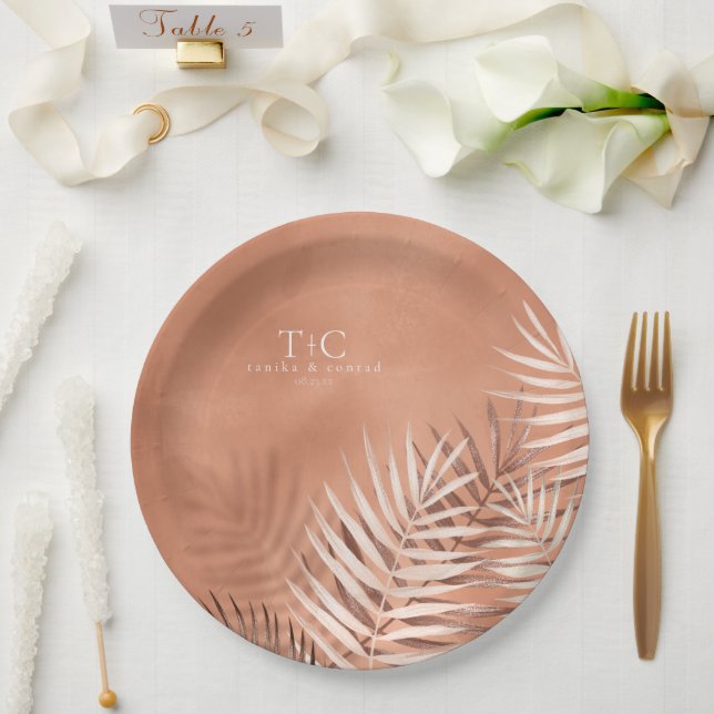 Lush Palm Leaf Wedding Terra Cotta V2 ID956 Paper Plate (Wedding)