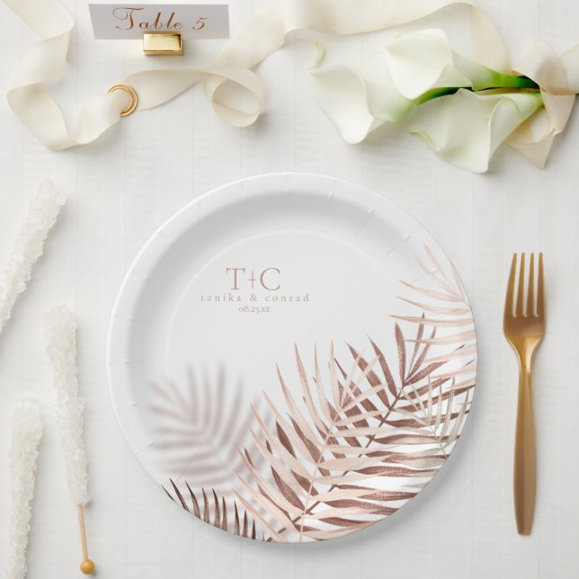 Lush Palm Leaf Wedding Terra Cotta/Wht ID956 Paper Plate (Wedding)