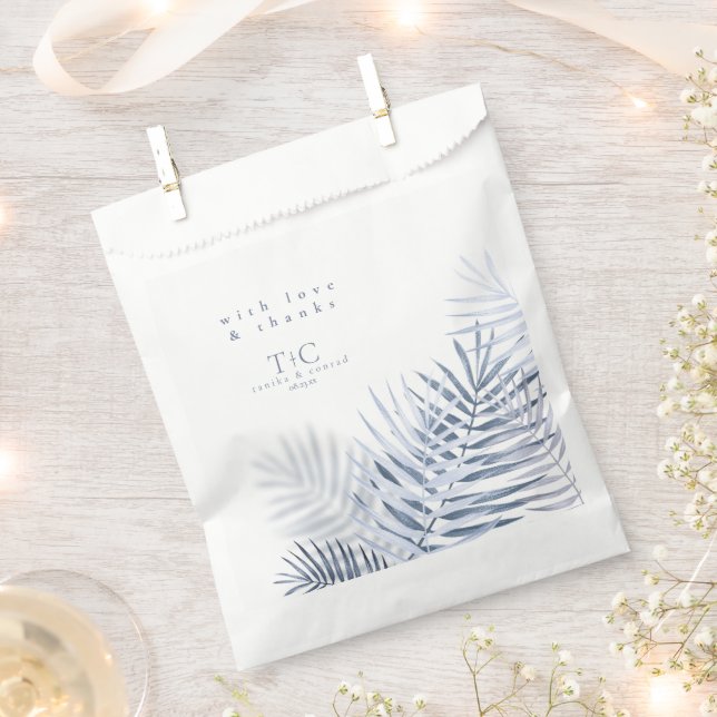 Lush Palm Leaf Wedding Thanks Blue/Wht ID956 Favour Bags (Clipped)