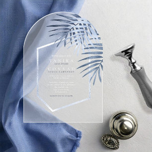 Lush Palm Leaf Wedding Windsor Blue ID956 Acrylic Invitations