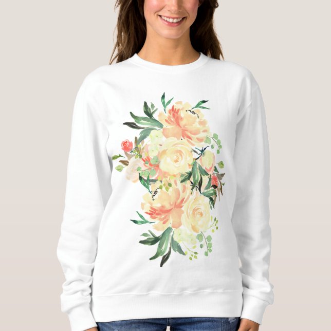 Lush Peach and Cream Rose Bouquet Sweatshirt (Front)