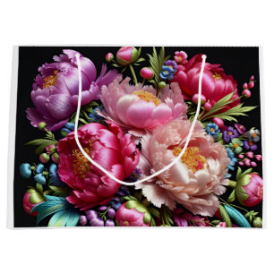 Lush peonies with a pink ribbon, by Natasha Us   Large Gift Bag