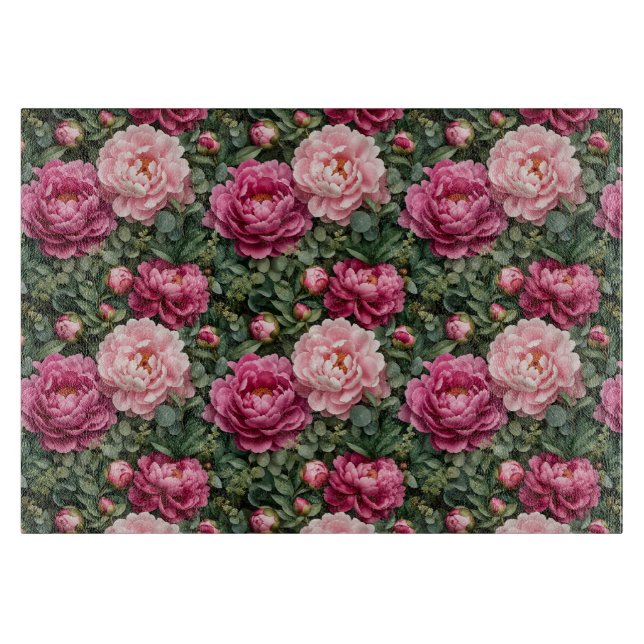 Lush Peony and Greenery Print Cutting Board (Front)