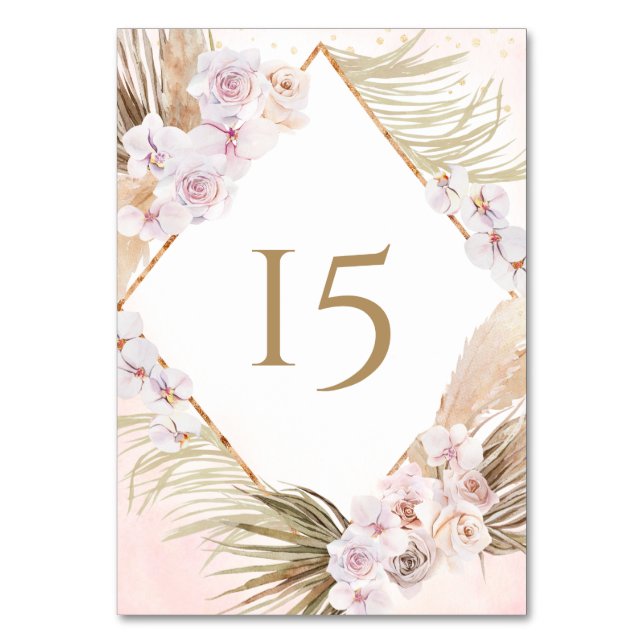 Lush Pink and Gold Watercolor Floral Table Number (Front)