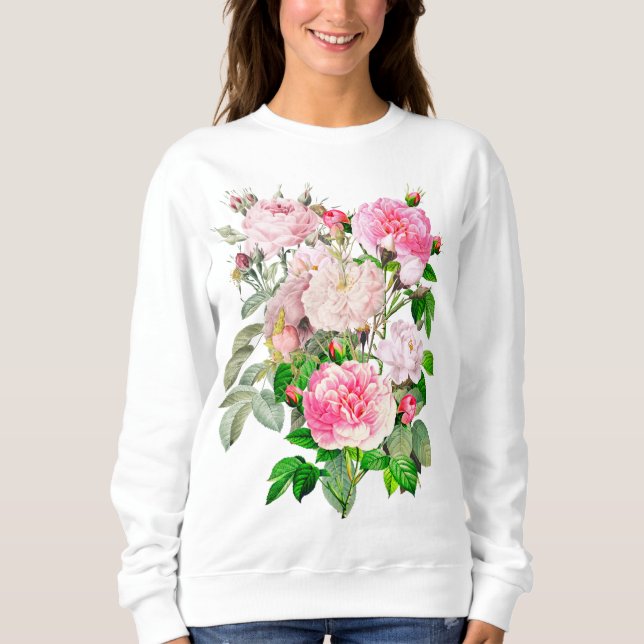 Lush Pink and White Roses Sweatshirt (Front)