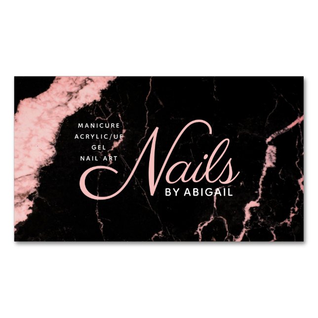 Lush Pink Marble Nails By "Name"  Magnetic Business Card (Front)
