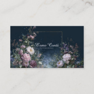 Lush Pink Mauve Floral and Dark Midnight Blue Business Card