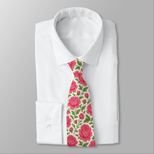 Lush Pink Peonies Floral Tie