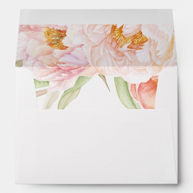 Lush Pink Peonies Watercolor Floral Envelope (Back (Bottom))