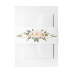 Lush Pink Peonies Watercolor Floral Invitation Belly Band