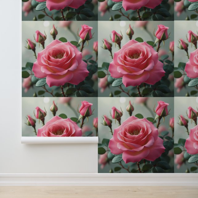 Lush Pink Rose Floral Removable Wall Art (Application)