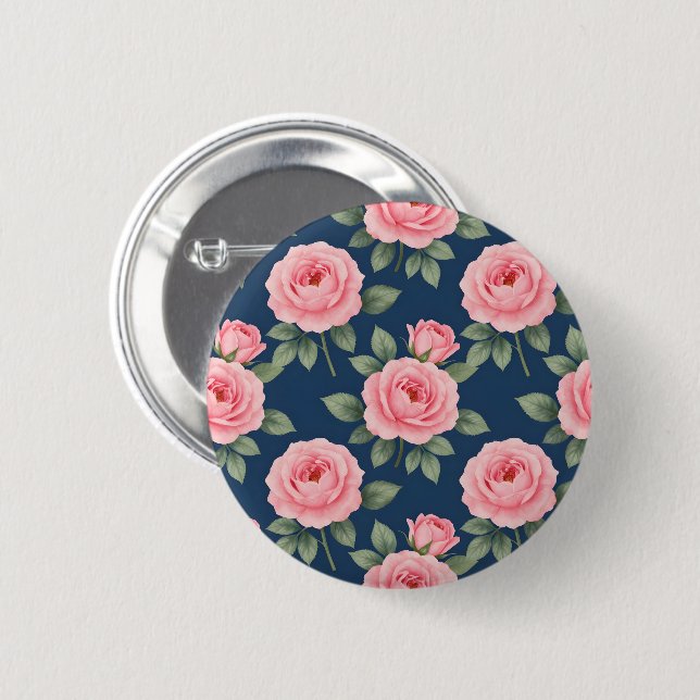 Lush pink roses botanical pattern 6 cm round badge (Front & Back)