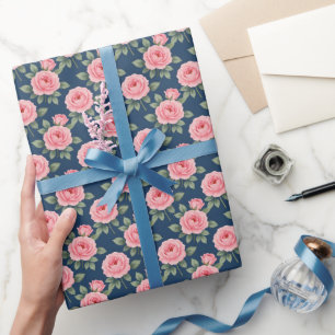 Lush pink roses botanical pattern wrapping paper