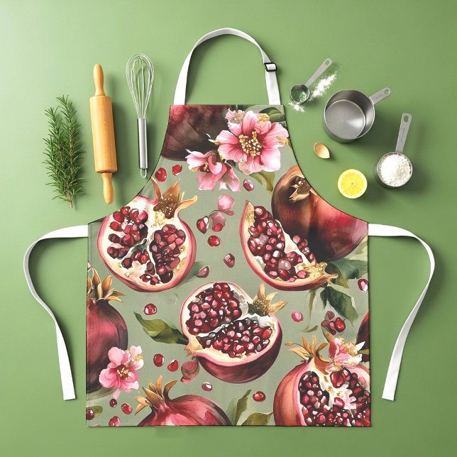 Lush Pomegranate Fruit and Flowers Pattern Apron (Creator Uploaded)