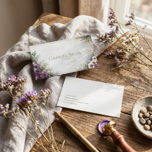 Lush Purple Floral Garden Watercolor Gold Frame Business Card