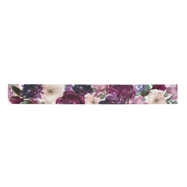 Lush Purple Flowers | Romantic Watercolor Floral Satin Ribbon (Front)