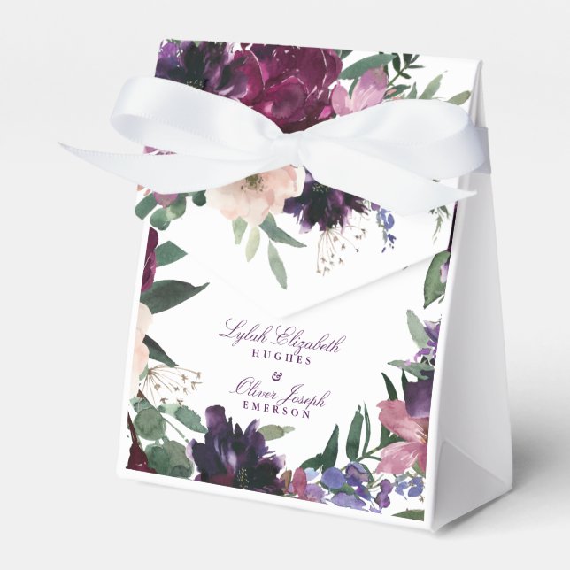 Lush Purple Flowers | Romantic Wedding Favour Box (Front Side)