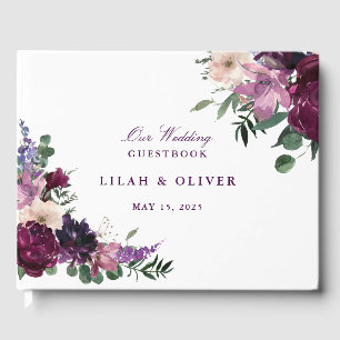Lush Purple Flowers   Romantic Wedding Guest Book