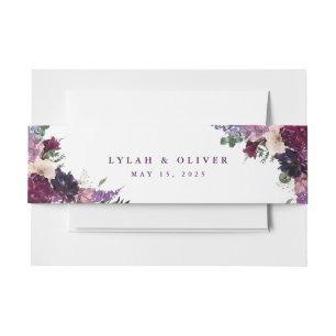 Lush Purple Flowers Romantic Wedding Invitation Belly Band