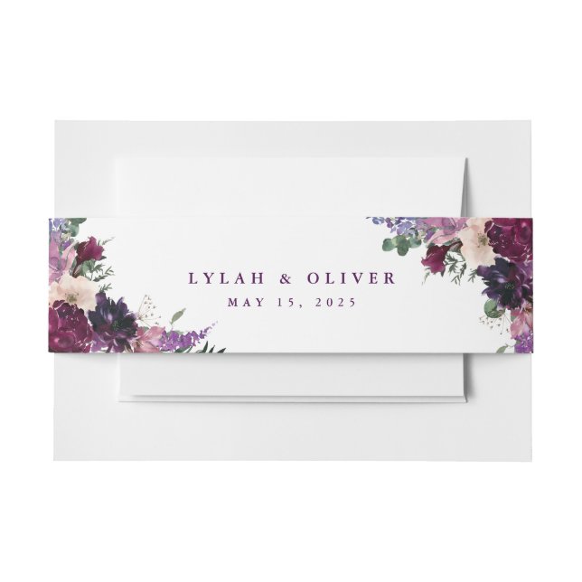 Lush Purple Flowers | Romantic Wedding Invitation Belly Band (Front Example)