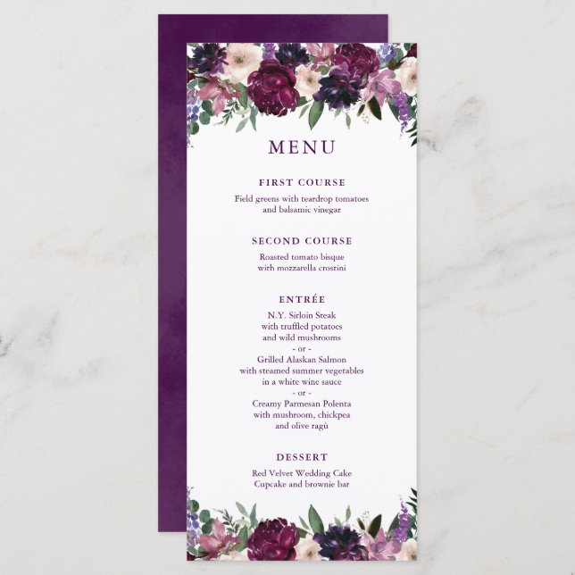 Lush Purple Flowers | Romantic Wedding Menu (Front/Back)