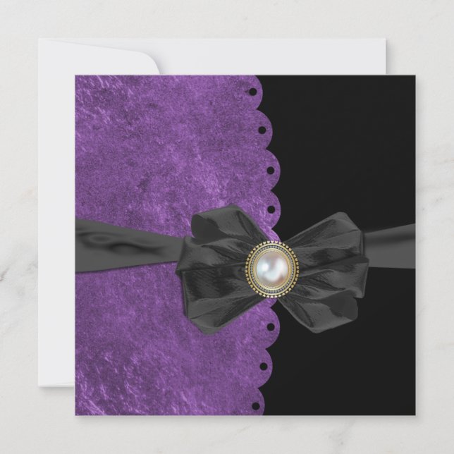 Lush Purple Scallop with Bow  Wedding Invitations (Front)