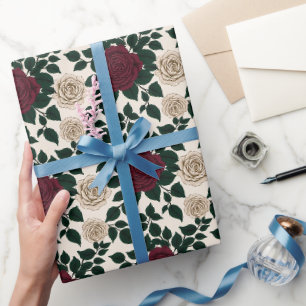 Lush Red And Burgundy Roses With Dark Green Leaves Wrapping Paper