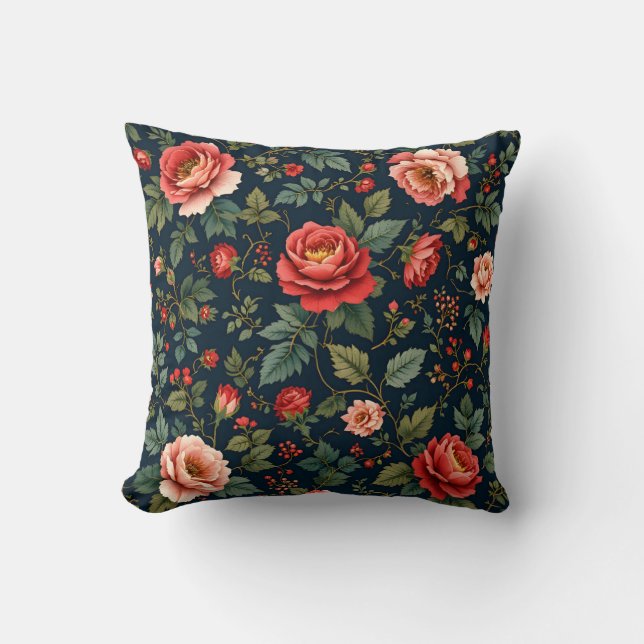 Lush Red Rose Garden Pattern.Modern Outdoor Cushion (Front)