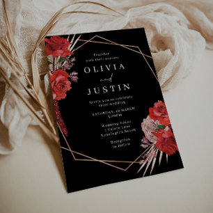 Lush Red Roses Romantic Wedding Invitation